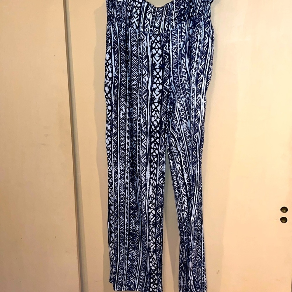 Navy & white harem pants size XL boho print, wide leg long